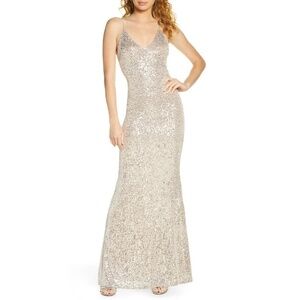 Lulu's. Moonlight Silver Sequin Maxi Dress.